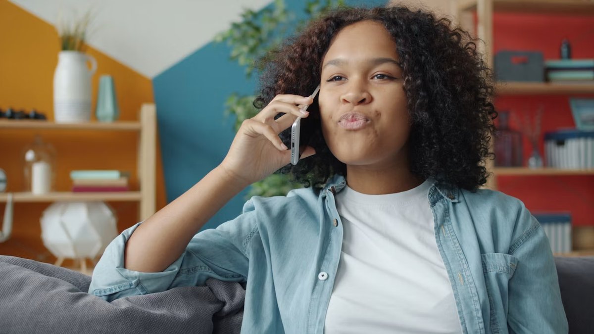 Customer chatting on her new phone